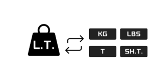 l.t converter, long ton to kilogram (kg), pounds (lbs), ton (t), short ton (sh.t)