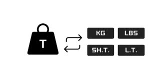 t converter, ton to kilogram (kg), pounds (lbs), short ton (sh.t), long ton (l.t)